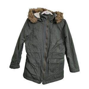 Gap Jacket Womens Medium Green Army Utility Faux Fur Hood Sherpa Liner Coat